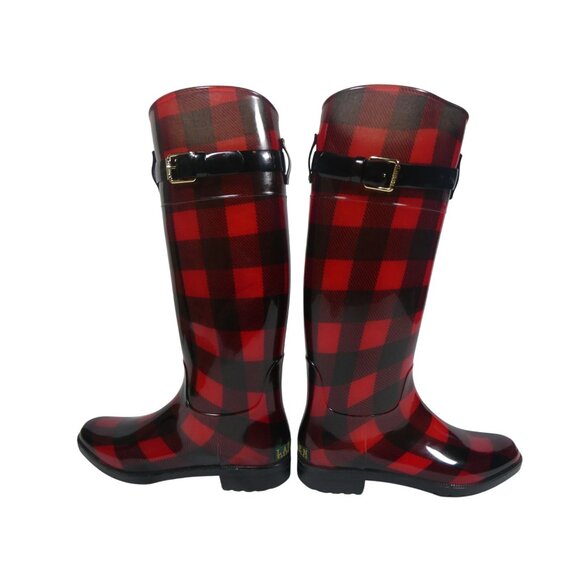 Ralph Lauren Women's Red/Black Checkered Rossalyn II Rain Boots Size 8 - Picture 8 of 10